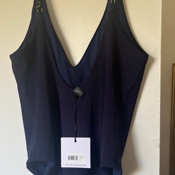 NWT Nordstrom navy maillot One Piece silky ribbed Swimsuit excellent soft feel - Picture 5 of 14